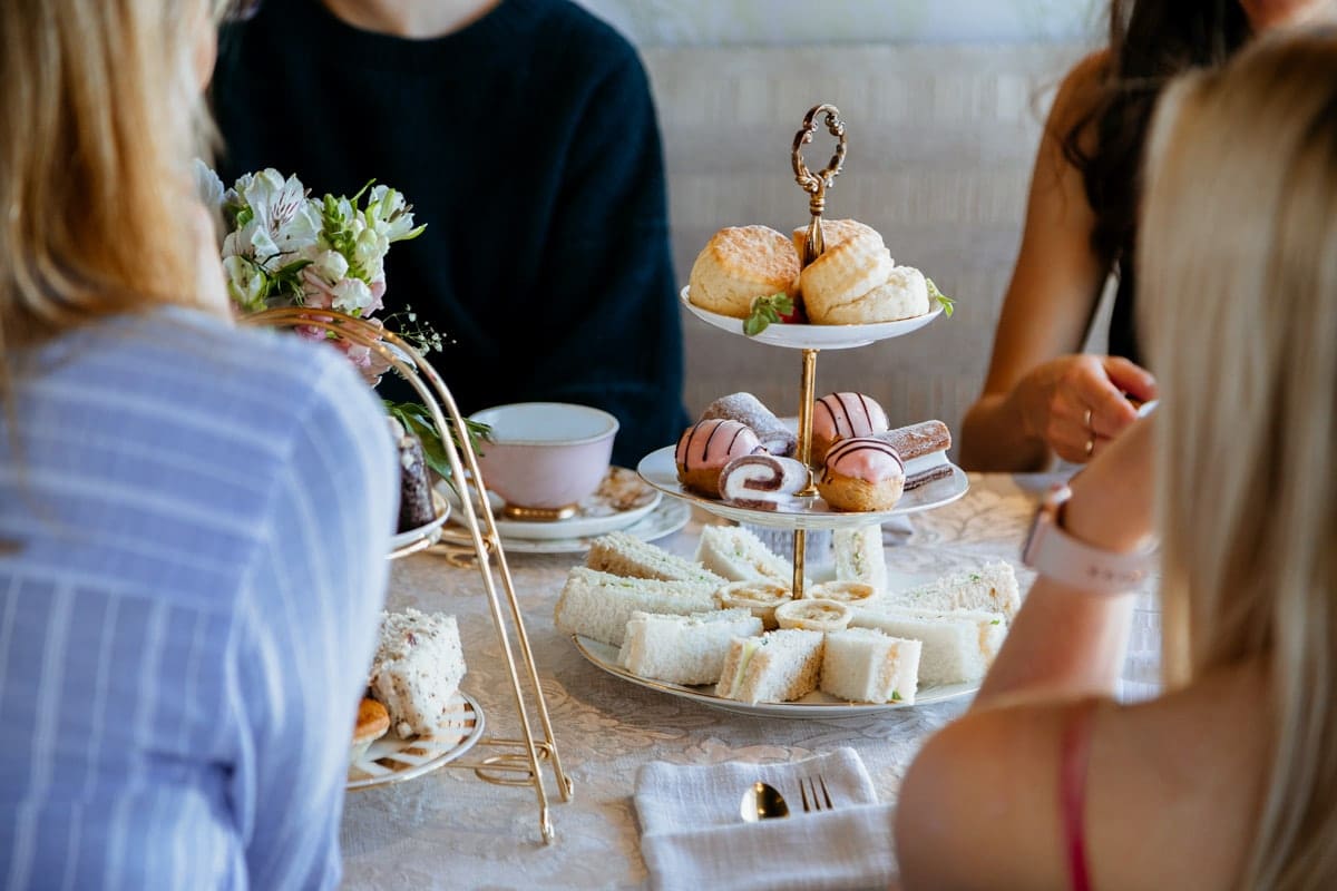 high tea food with ladies