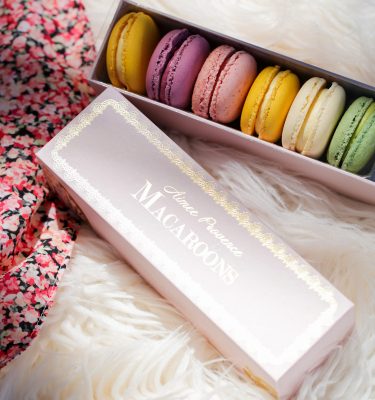 colourful box of macarons