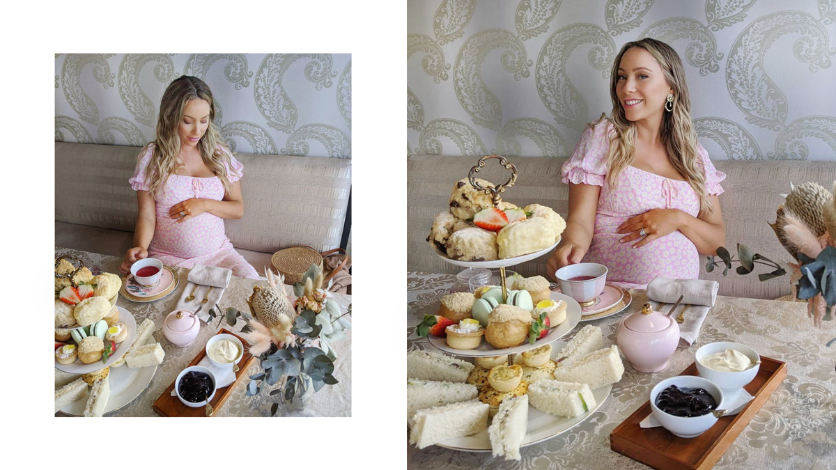 pregnant lady enjoying a baby shower high tea